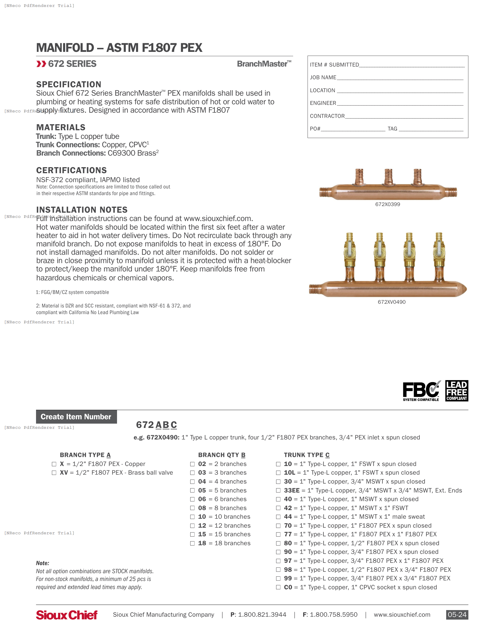 672 SERIES - POWERPEX F1807 MANIFOLDS - SPEC SHEET.PDF Specification Document